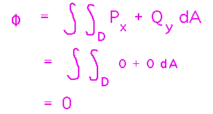 Double integral of P_x + Q_y over semicircle is 0