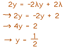 2y = -2 lambda y + 2 lambda with lambda = 1 implies y = 1/2