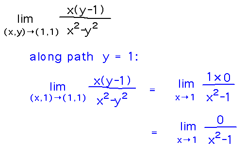 limit as (x,1) approaches (1,1) of x(y-1)/(x^2-y^2) = 0