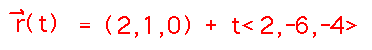 r(t) = (2,1,0) + t<2,-6,-4>