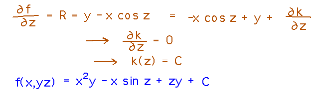 Comparing derivative of f with respect to z and 3rd component of field completes potential function