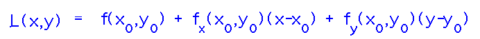 L(x,y) = f(x0,y0) + f_x(x0,y0)(x-x0) + f_y(x0,y0)(y-y0)