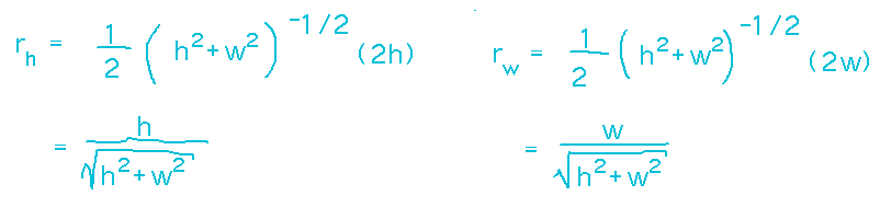 dr/dw = w/sqrt(w^2+h^2); dr/dh = h/sqrt(w^2+h^2)