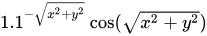 1.1^-sqrt(x^2+y^2) cos(sqrt(x^2+y^2))