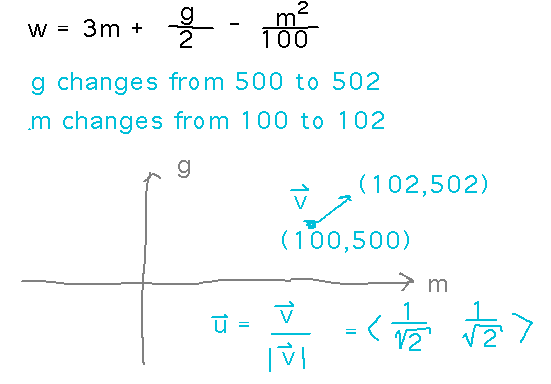 Vector from (100,500) to (102,502) in mg space