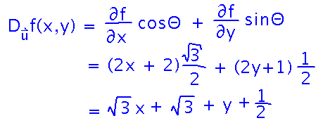 Directional derivative is derivative with respect to x times cosine plus derivative with respect to y times sine