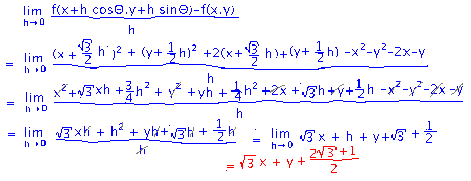 Expand terms in limit definition, cancel, and set h to 0