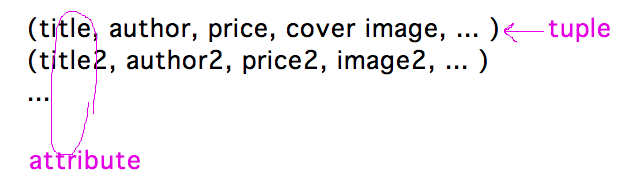 Tuple = row in data table/relation; attribute = column