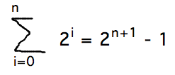 Sum from i=0 to n of 2^i = 2^(n+1)-1