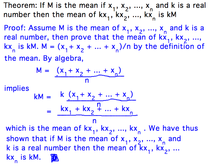 Formal proof that mean of kx_1, kx_2, ... kx_n = kM