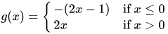 g(x) = -(2x-1) if x <= 0, g(x) = 2x if x > 0