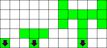 [A Green Tile, A Squat Green T, 2 "T's" On a 4-Tile Trunk]