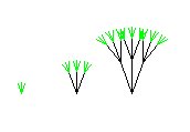 [Bushes with 1, 2, and 3 Levels of Branching]
